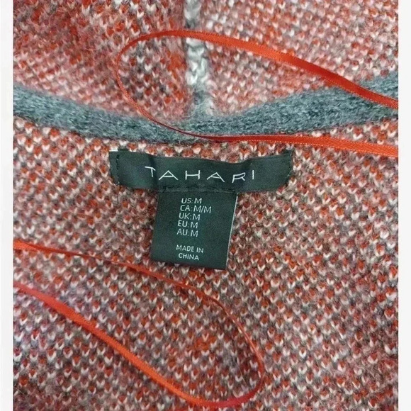 Tahari Wool Blend Plaid Chunky Knit Open Cardigan Size Medium - Picture 6 of 9